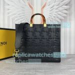 Replica Fendi Black Textured Sunshine Medium Tote 